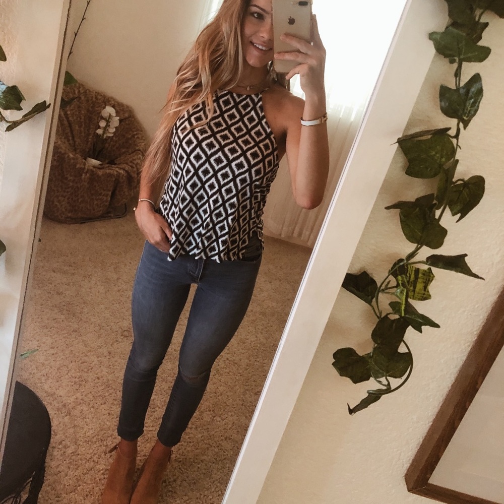 high neck geometric top